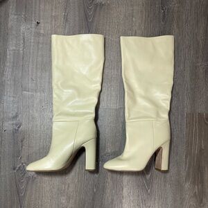 LPA Cream Heeled Knee-High Boots
